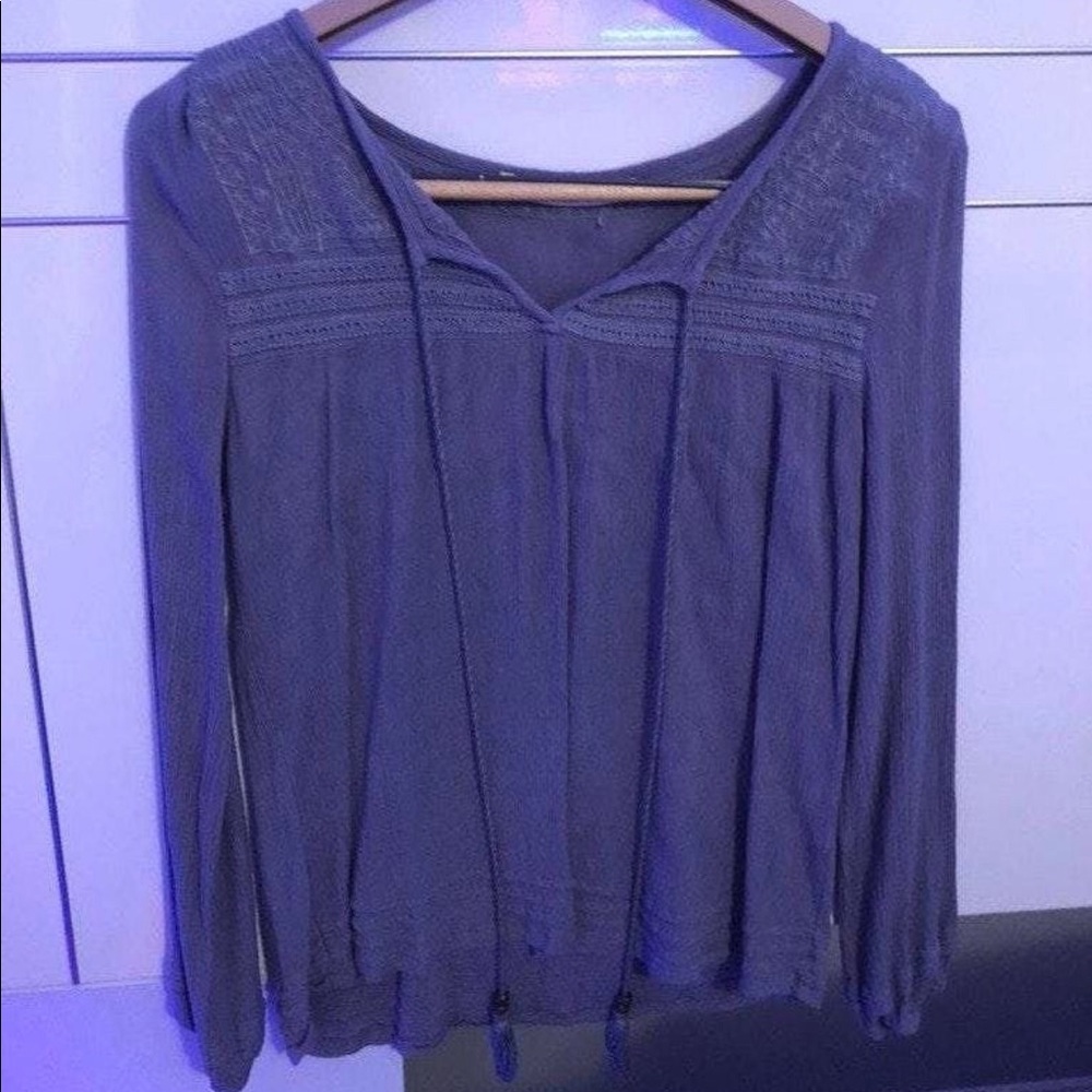 Periwinkle Blue Blouse With Tassels